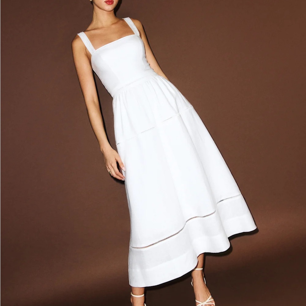 Reformation White Everett Linen Dress